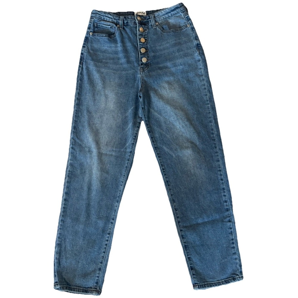 Abound Womens High Waisted Mom Jeans Blue Exposed Button Fly Size 29 FA21